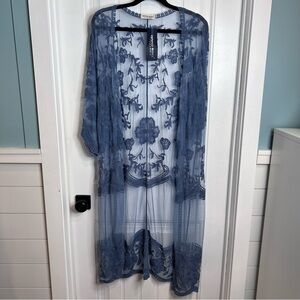 Anna-Kaci Elegant Blue Lace Kimono Robe Cover Up. One‎ Size. NWT.